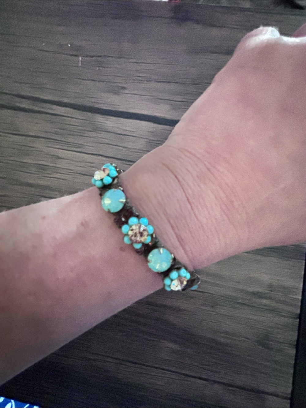 Vintage Mary Demarco Turquoise Floral Bead Stretch Bracelet for Women
